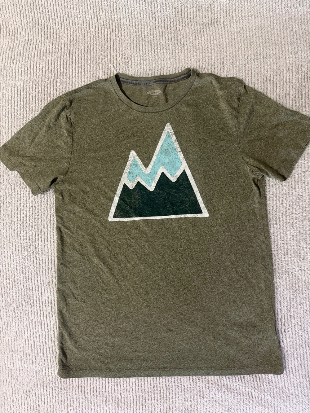 Old Navy Olive Green Mountain Graphic Tee with Blue Accent